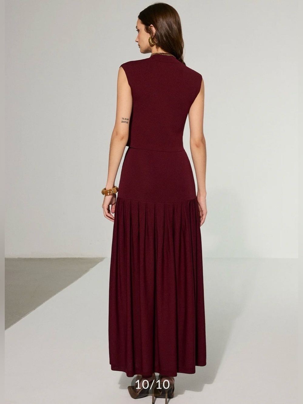 Commense Mock Neck Sleeveless Top and Pleated Midi Skirt Set - Picture 4 of 13